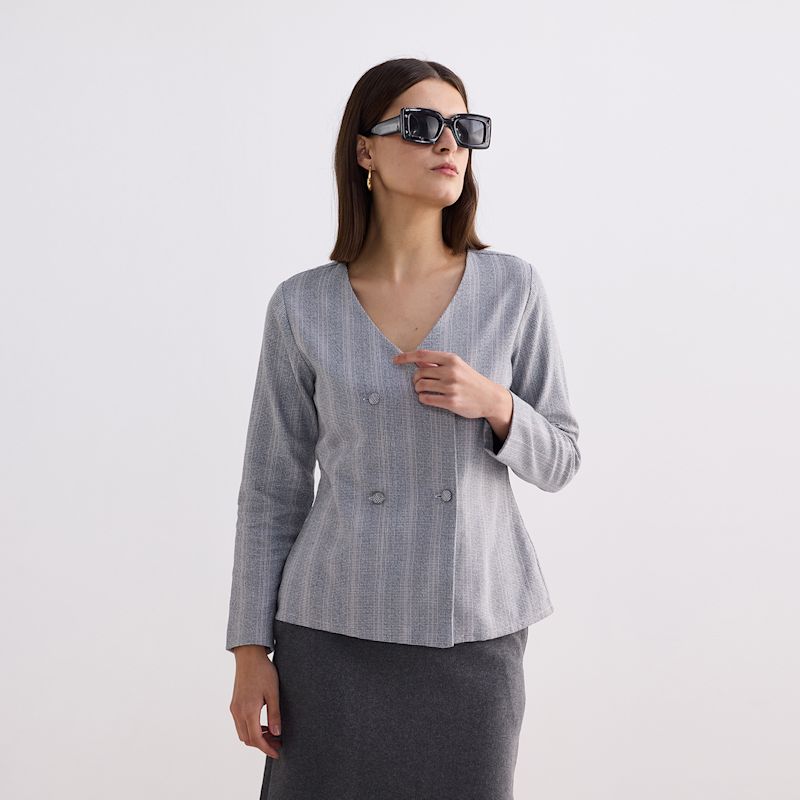 Thumbnail of Fitted Cotton Tweed Jacket In Grey image
