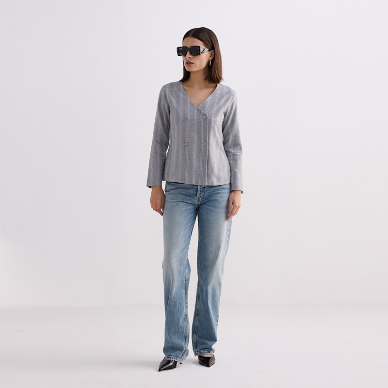 Thumbnail of Fitted Cotton Tweed Jacket In Grey image