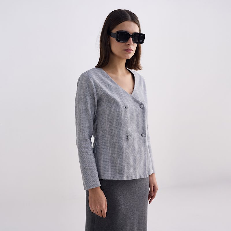 Thumbnail of Fitted Cotton Tweed Jacket In Grey image