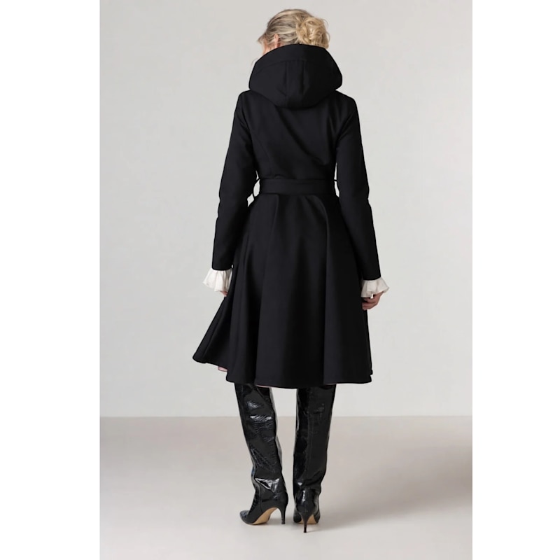 Thumbnail of Fitted & Flared Black Waterproof Coat With Hood: Midnight Black image