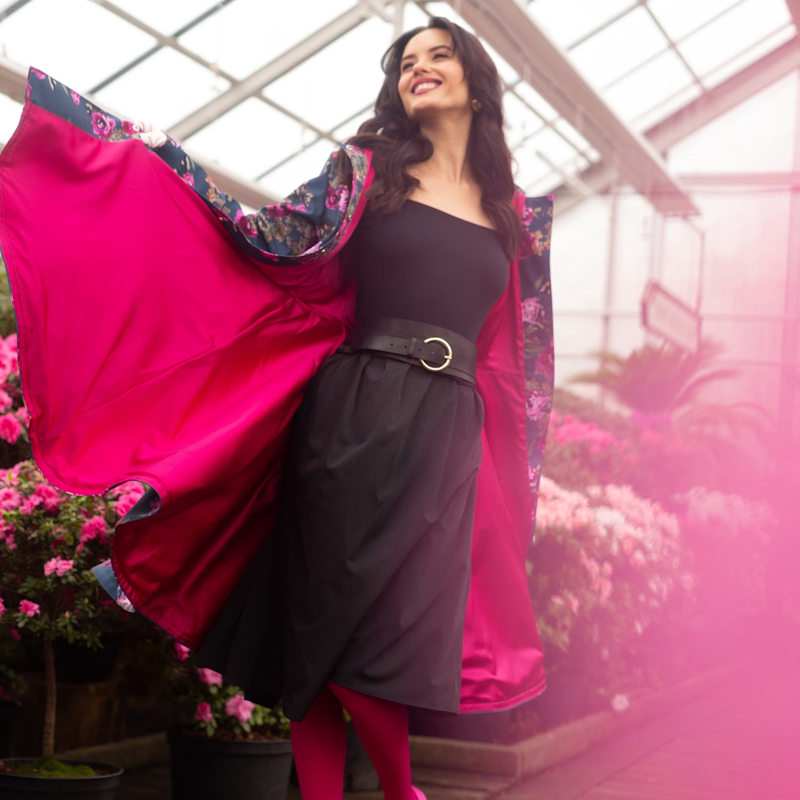 Fitted & Flared Women's Coat With Hood: Misty Rose
