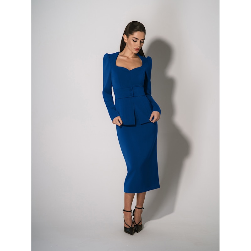 Thumbnail of Fitted Blouse & Pencil Skirt Set - Azure Blue image