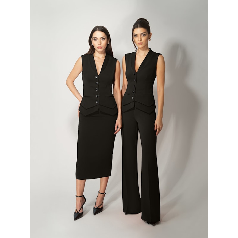 Tia Dorraine Fitted Waistcoat & Trousers Set - Black