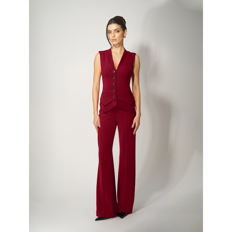Thumbnail of Fitted Waistcoat & Trousers Set - Burgundy image