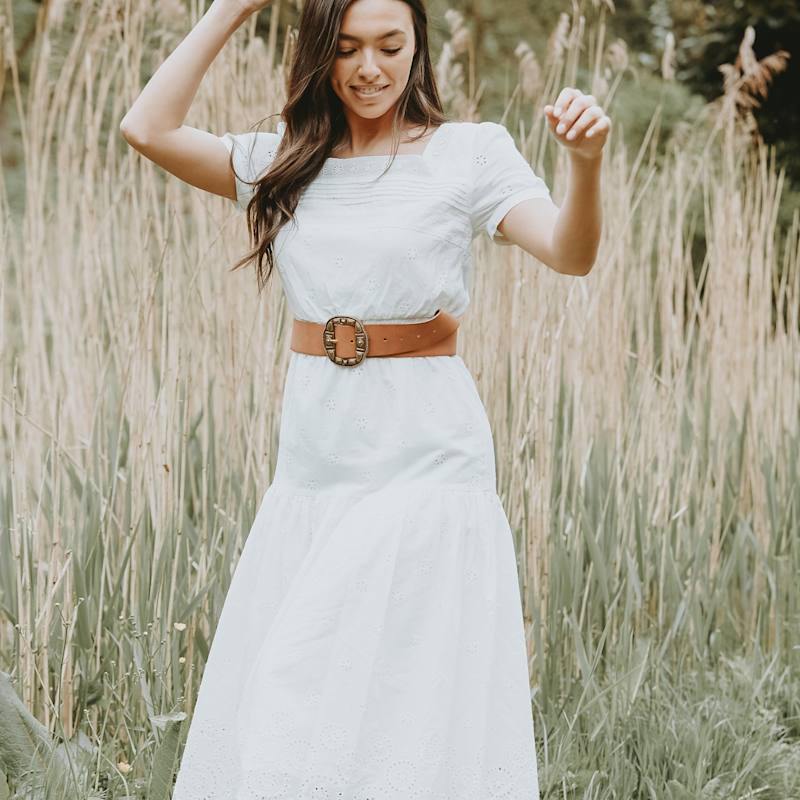 Thumbnail of Stella White Cotton Broderie Midi Dress image