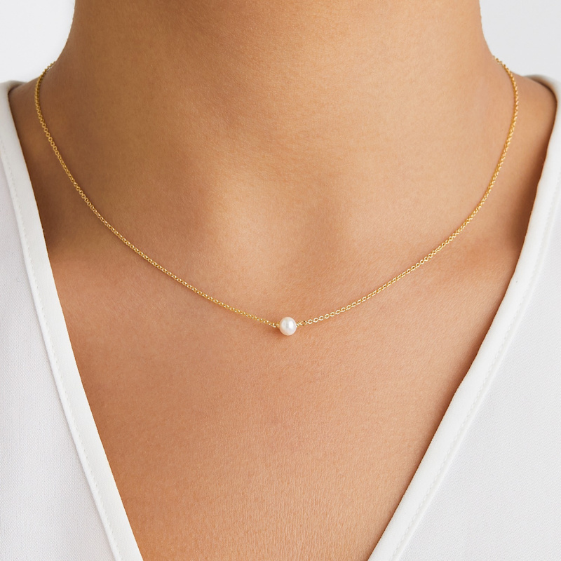 Thumbnail of Solid Gold Single Pearl Choker Necklace image