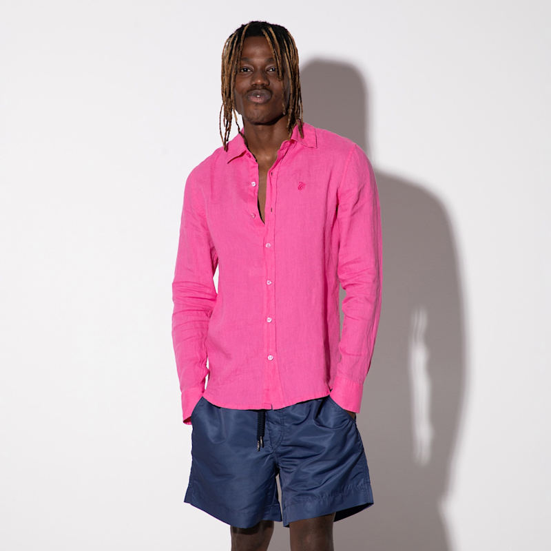 Thumbnail of Flamingo Bright Pink Linen Shirt For Men image