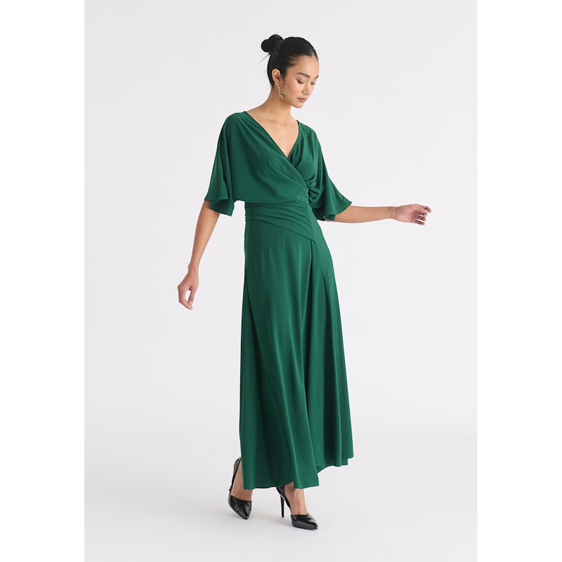 green emerald velvet dress White Floral Mini Wrap Dress + Flattering Flutter Sleeves main image 1