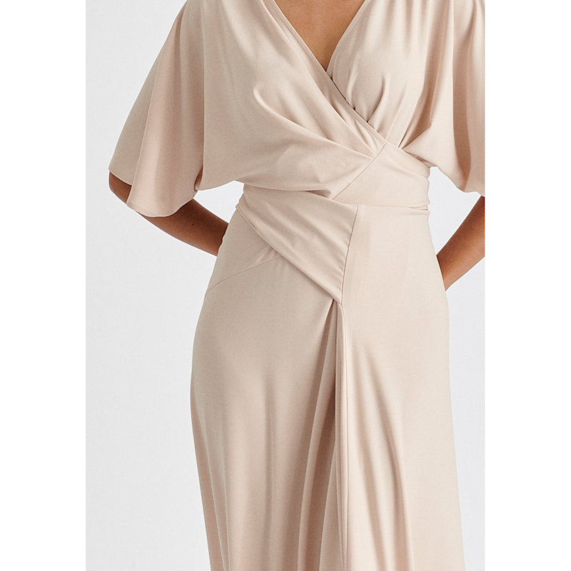 Flare Sleeves Maxi Wrap Dress In Taupe by PAISIE