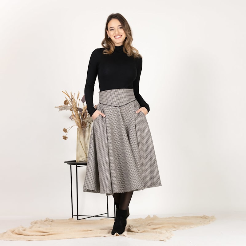 Flare Wool Skirt With High Waist In Pepite Color | Nikka Place