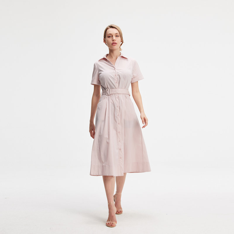 Zelde Pink Floral Cotton Shirt Dress