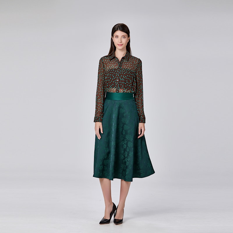 Flared Jacquard Skirt - Green | Smart and Joy | Wolf & Badger