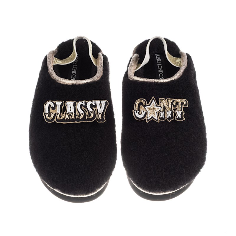 Thumbnail of Flatform Cloud Closed Toe Slippers With Classy Cunt Brooches - Black image