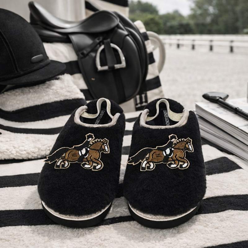 Thumbnail of Flatform Cloud Slippers With Dressage Horse Brooches - Black image
