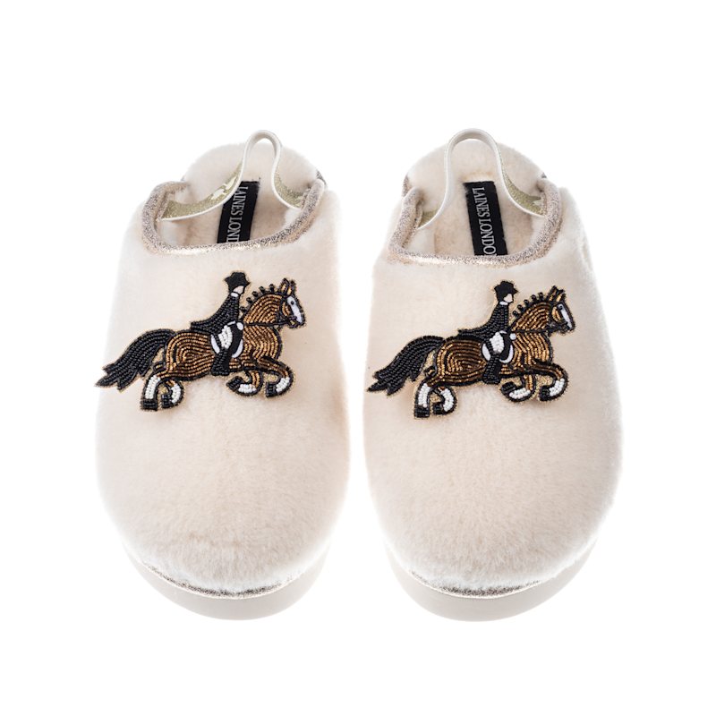 Thumbnail of Flatform Cloud Slippers With Dressage Horse Brooches - Cream image