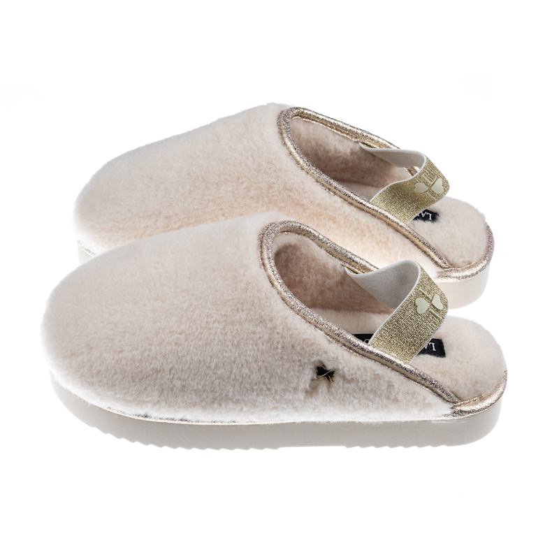 Thumbnail of Flatform Cloud Closed Toe Slippers With Double Blue Heart Eye Brooches - Cream image