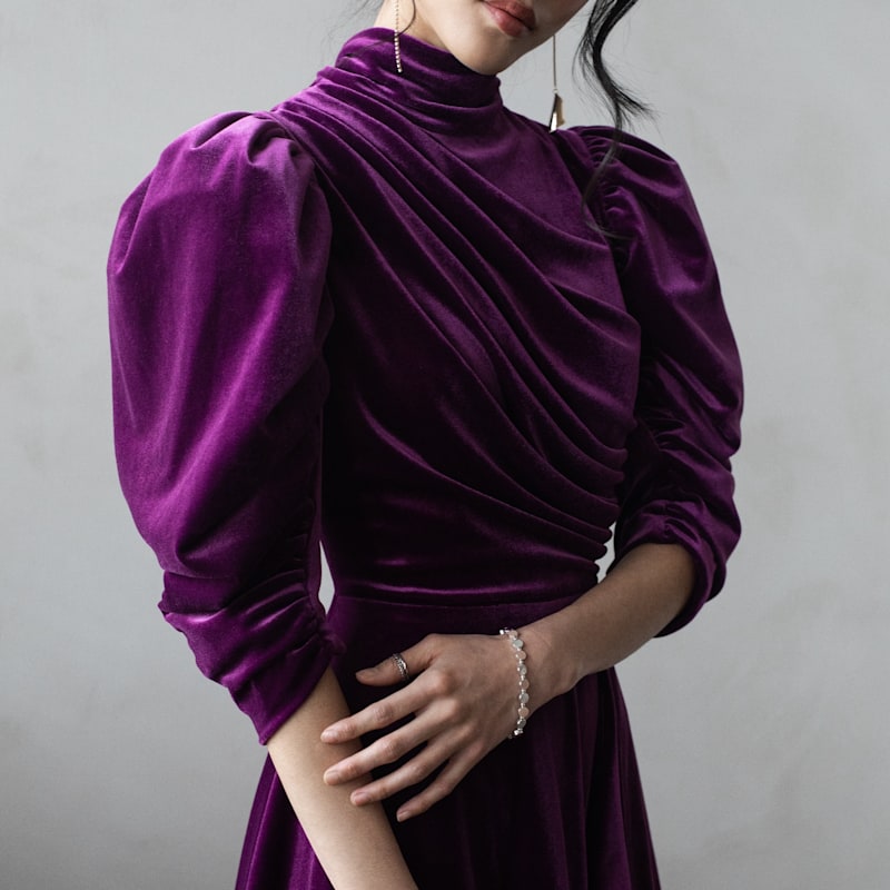 cassis silk dress Flavia Mini Draped Dress Velvet Cassis | Vasiliki Atelier