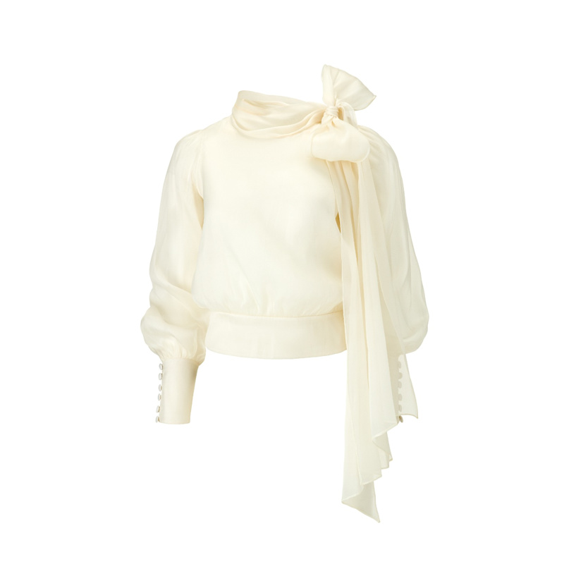 Thumbnail of Flawless Beige Bow Blouse image
