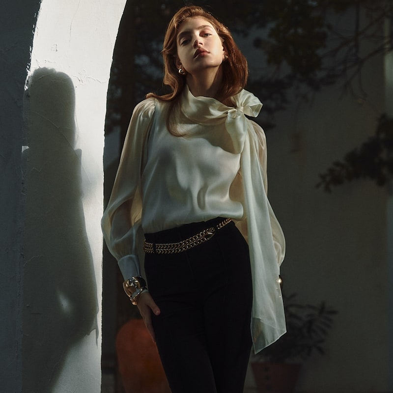 Thumbnail of Flawless Beige Bow Blouse image