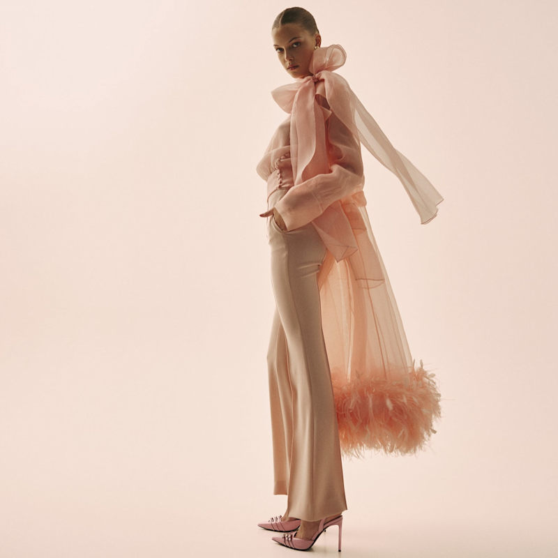 Flawless Pink Bow Organza Blouse | LITA COUTURE | Wolf & Badger