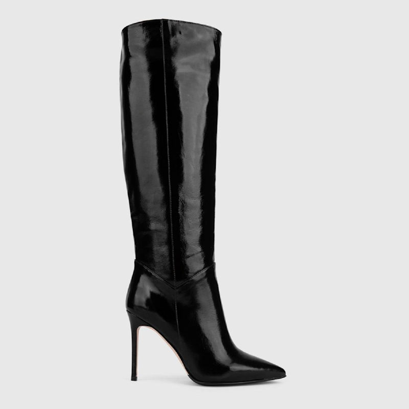 Thumbnail of Flin Black Wrinkled Patent Leather Women's Heeled High Boot image