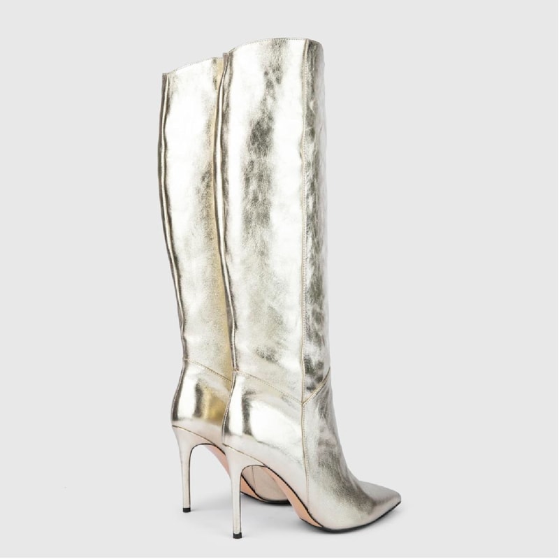 Thumbnail of Flin Gold Leather Women's Heeled High Boot image
