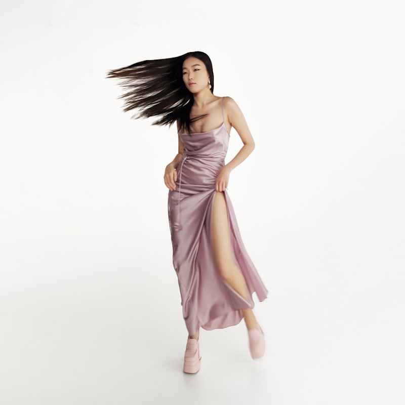 Thumbnail of Floor Lenght Satin Dress In Purple image