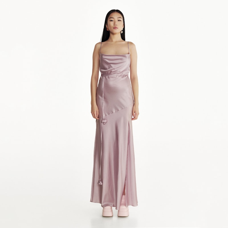 Thumbnail of Floor Lenght Satin Dress In Purple image