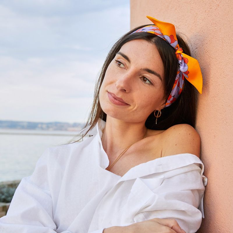 Thumbnail of Flor Yellow - The Silk Skinny Scarf / Design In France - Made In Italy image