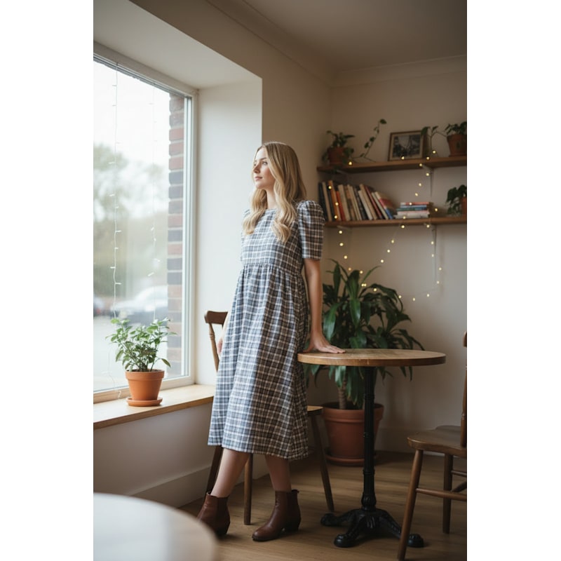 Thumbnail of Flora Dress – Blue Check Cotton image