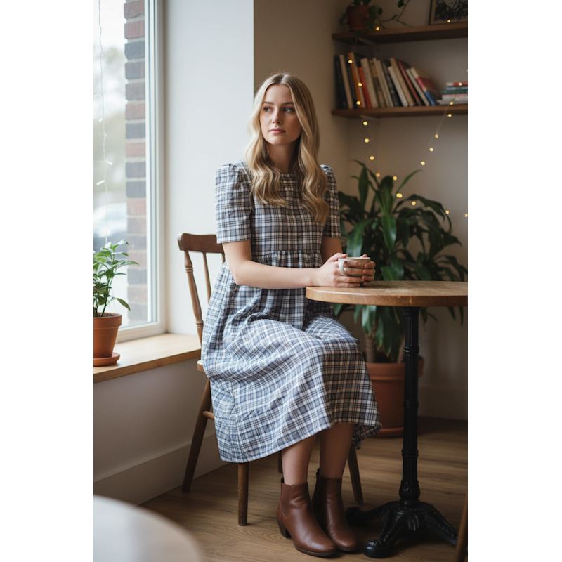 Thumbnail of Flora Dress – Blue Check Cotton image