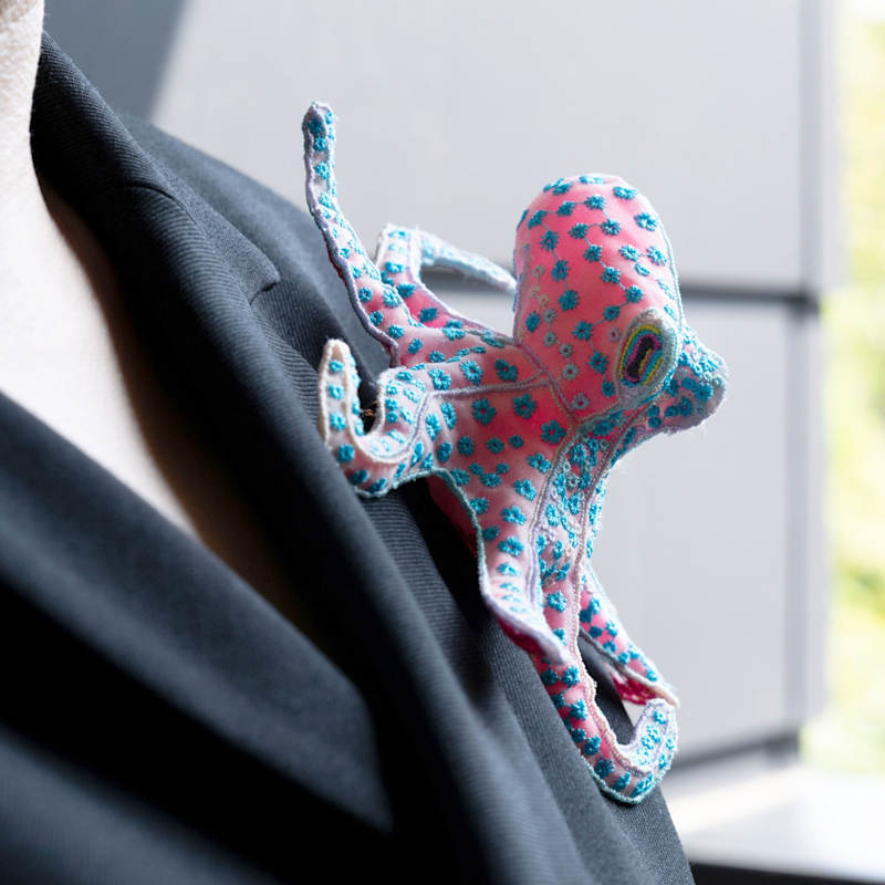 Thumbnail of Flora Octopus – Sculptural Embroidered Brooch / Blue image