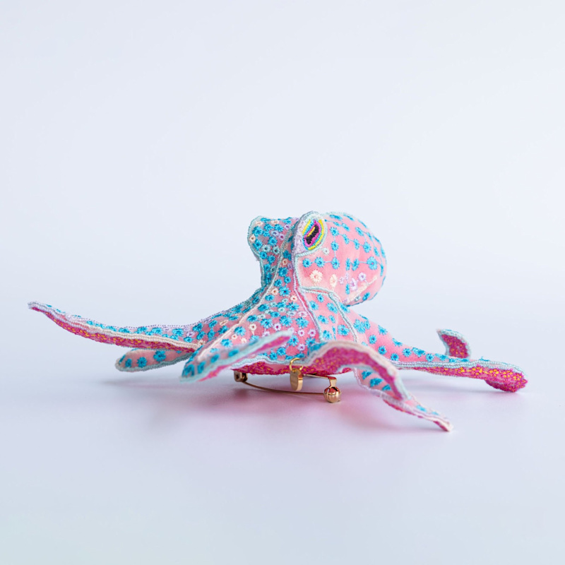 Thumbnail of Flora Octopus – Sculptural Embroidered Brooch / Blue image