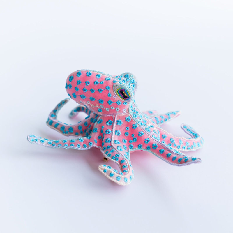 Thumbnail of Flora Octopus – Sculptural Embroidered Brooch / Blue image