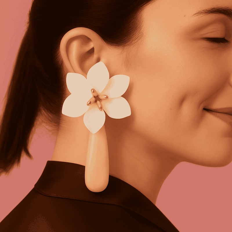 Thumbnail of Flora White And Mother Of Pearl Resin Drop Clip Earrings image