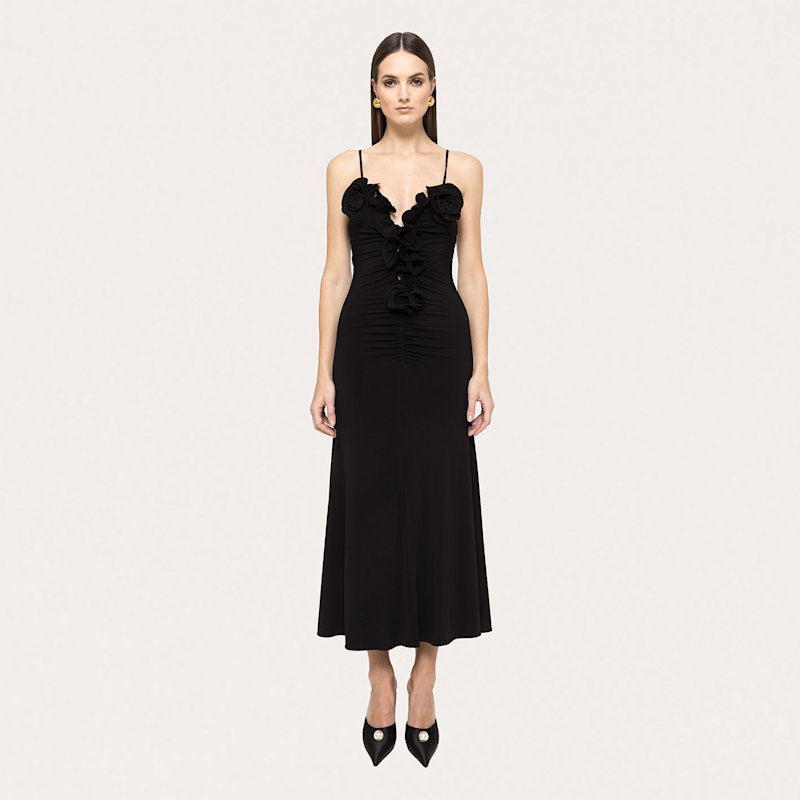 Nissa Floral-appliqu Jersey Midi Dress - Black