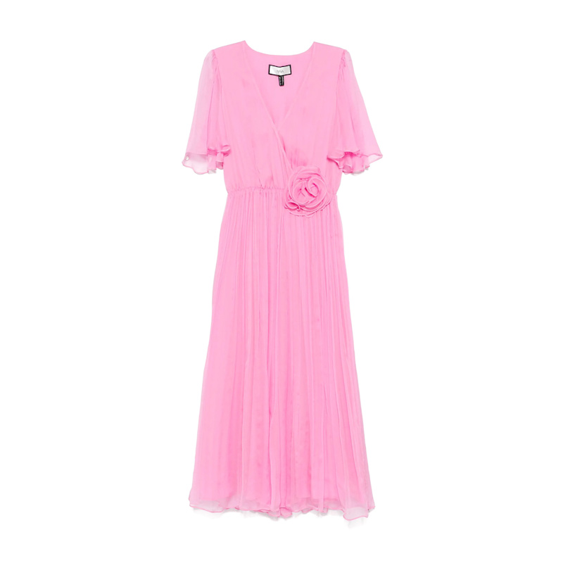 Nissa Floral-appliqu Silk Midi Dress - Pink