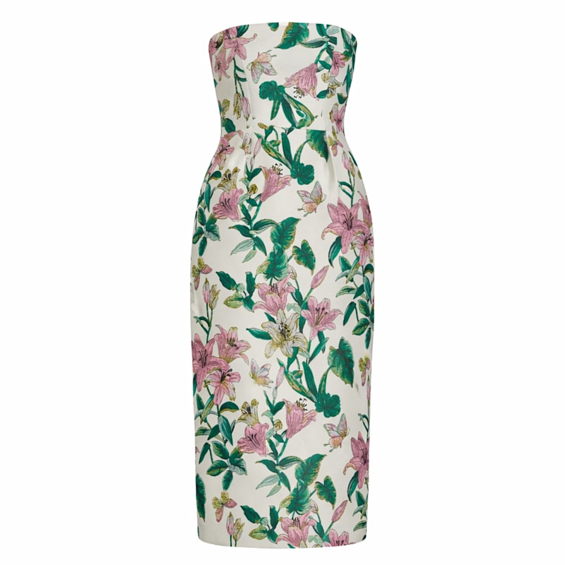 slim fit dress slacks Floral A-Line Cream Midi Cottagecore Corset Dress– PromGirl main image 0