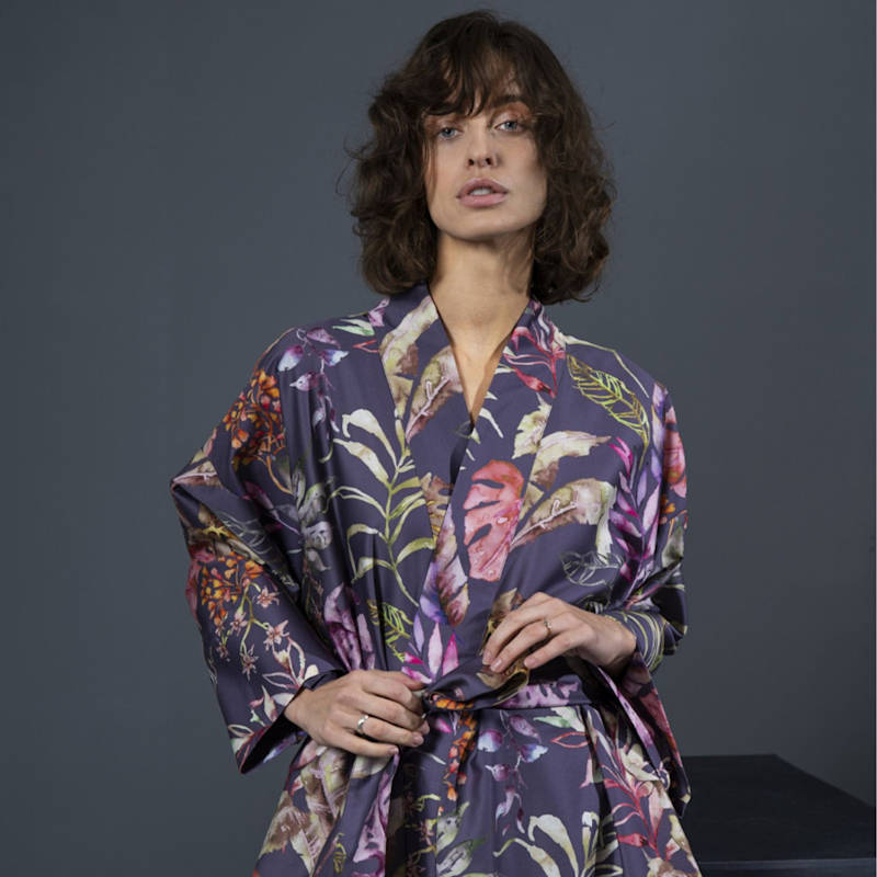 Floral Cotton Kimono - Purple Fique Jam Dressing Gown, Hm | DecoFlux Home