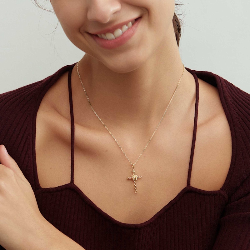 Thumbnail of Floral Cross June Rose Birth Flower Necklace image