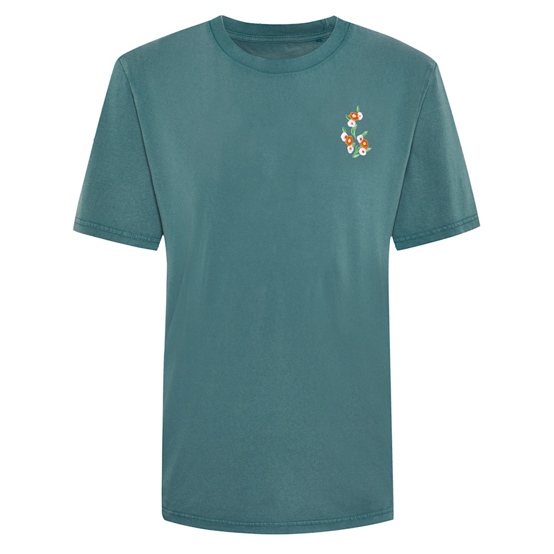 Thumbnail of Floral Embroidered Organic Cotton T-Shirt Teal Men image