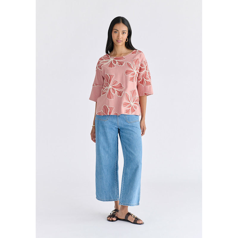 Thumbnail of Floral Embroidered Relax Fit Top In Pink image