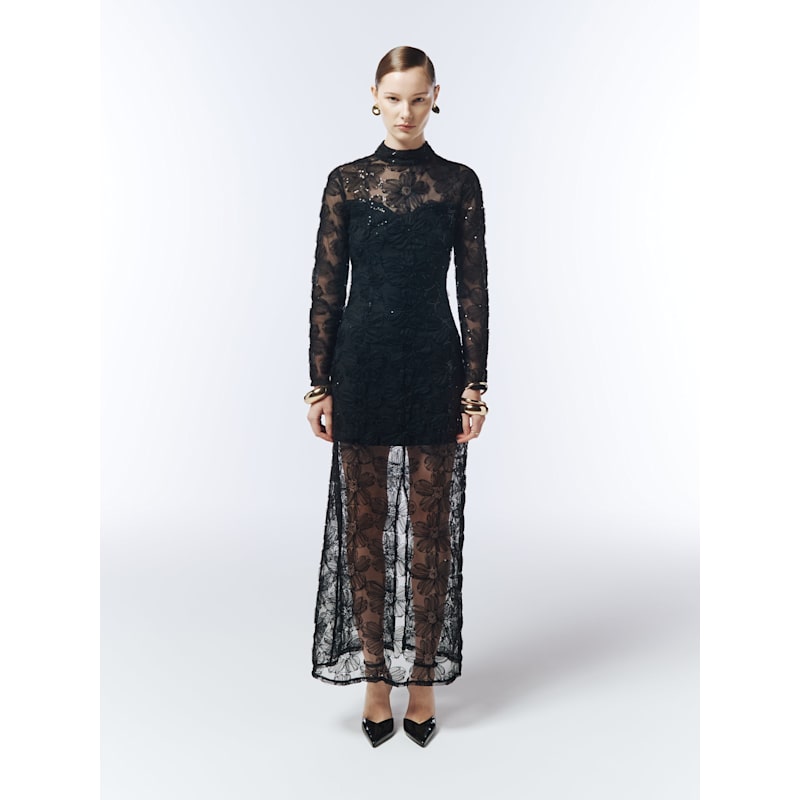 black mesh dress with embroidered flowers Women's Flutter Sleeve Embroidered Midi Dress main image 0