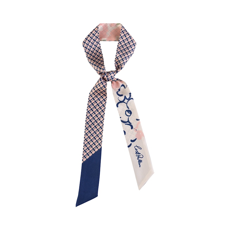 Thumbnail of "Floral Houndstooth" Silk Skinny Scarf - Blue image
