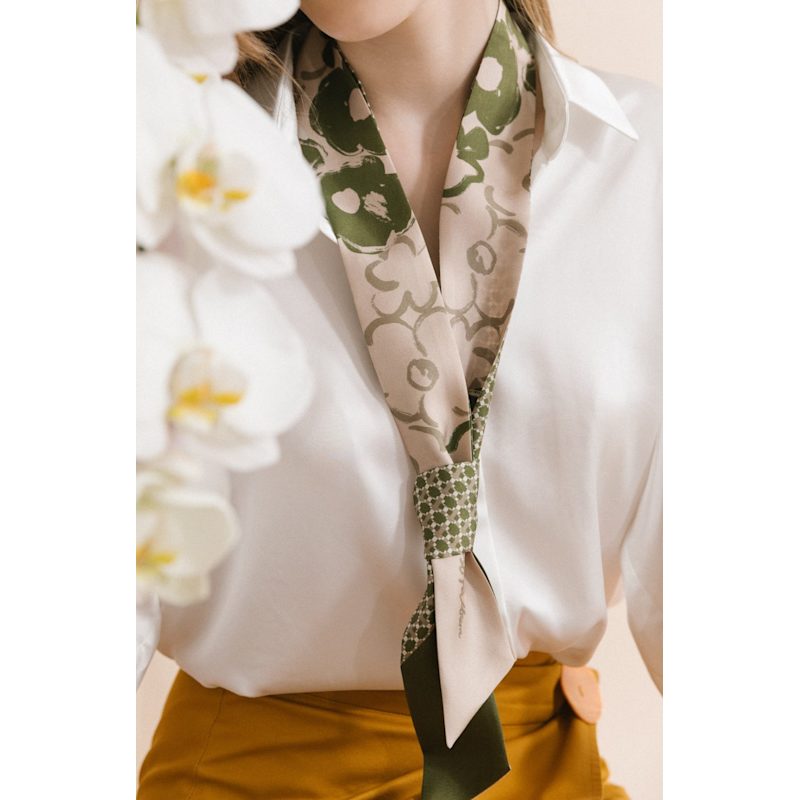 Thumbnail of "Floral Houndstooth" Silk Skinny Scarf - Green image