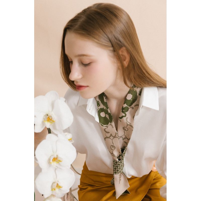 Thumbnail of "Floral Houndstooth" Silk Skinny Scarf - Green image