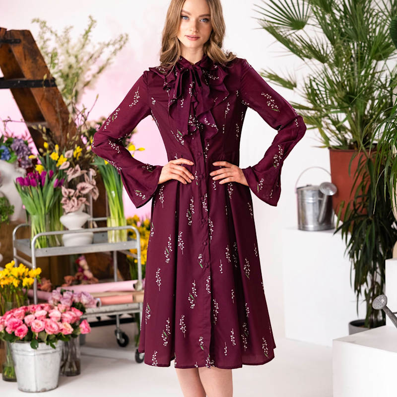 Thumbnail of Floral Midi Dress With Ruffles: Hearts Desire image