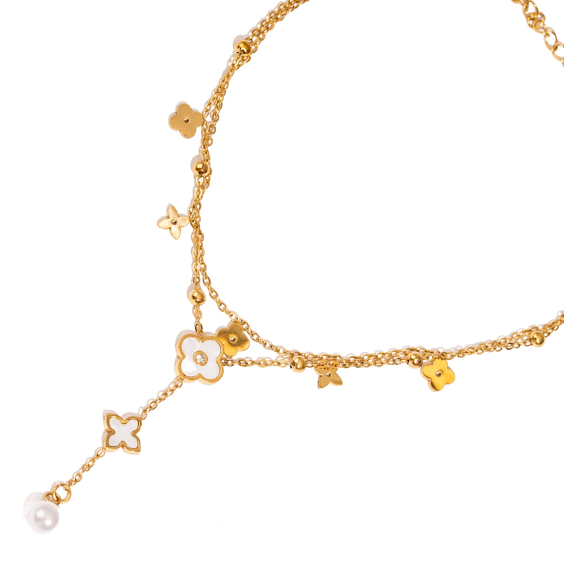 Thumbnail of Floral Pearl Charm Gold Anklet - Gold image
