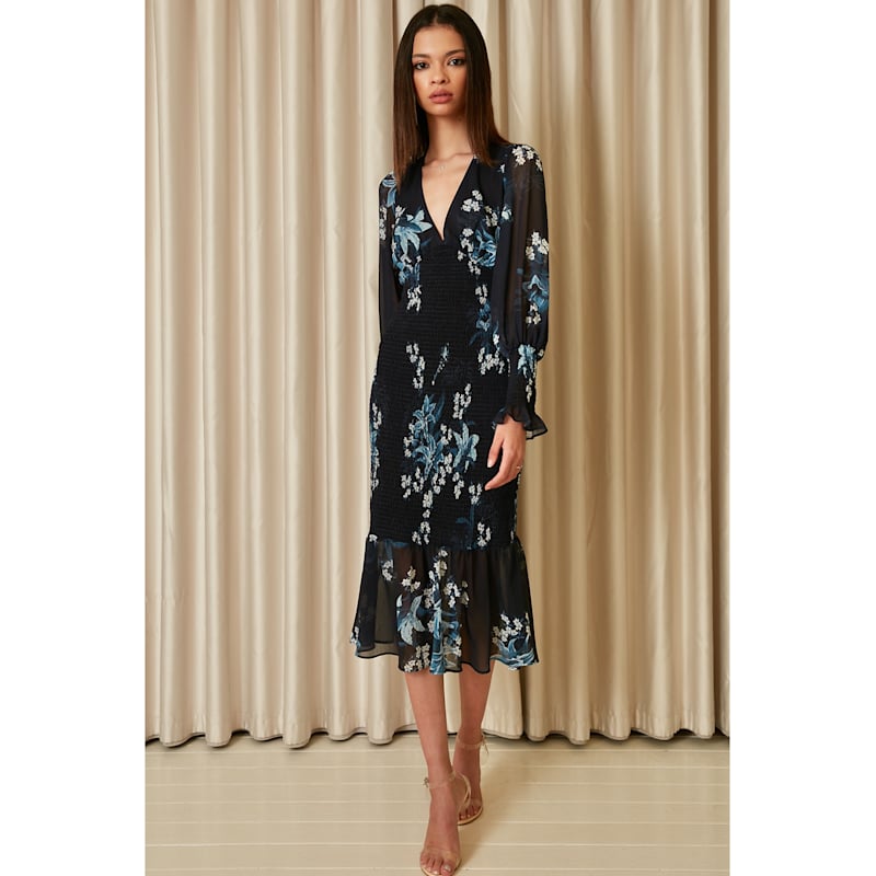 Urban Touch Floral Print Bodycon Midi Dress - Blue