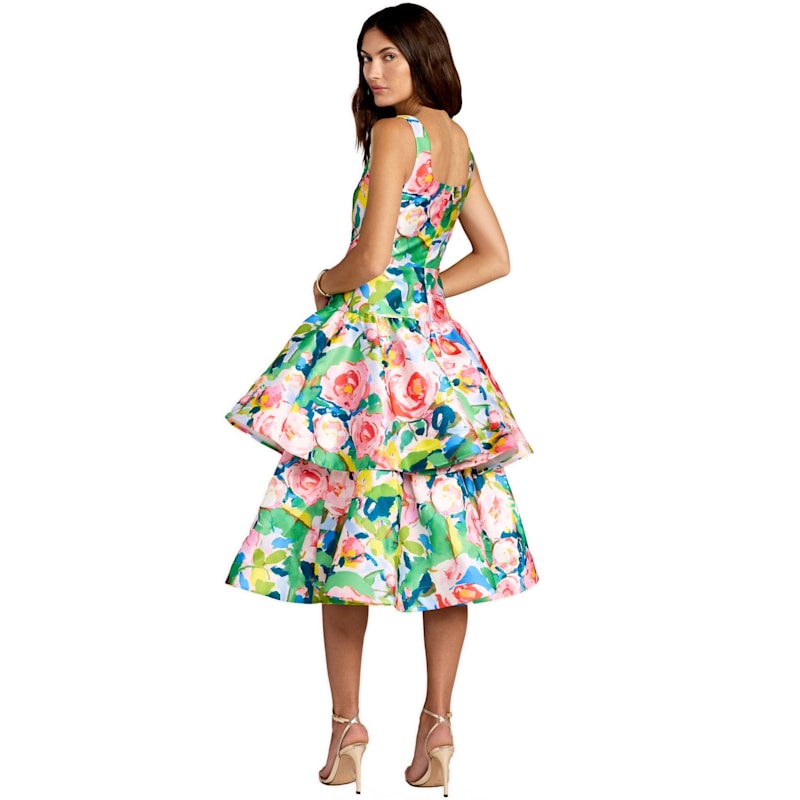 Floral Tiered Square Neck Midi Dress | Mac Duggal | Wolf & Badger